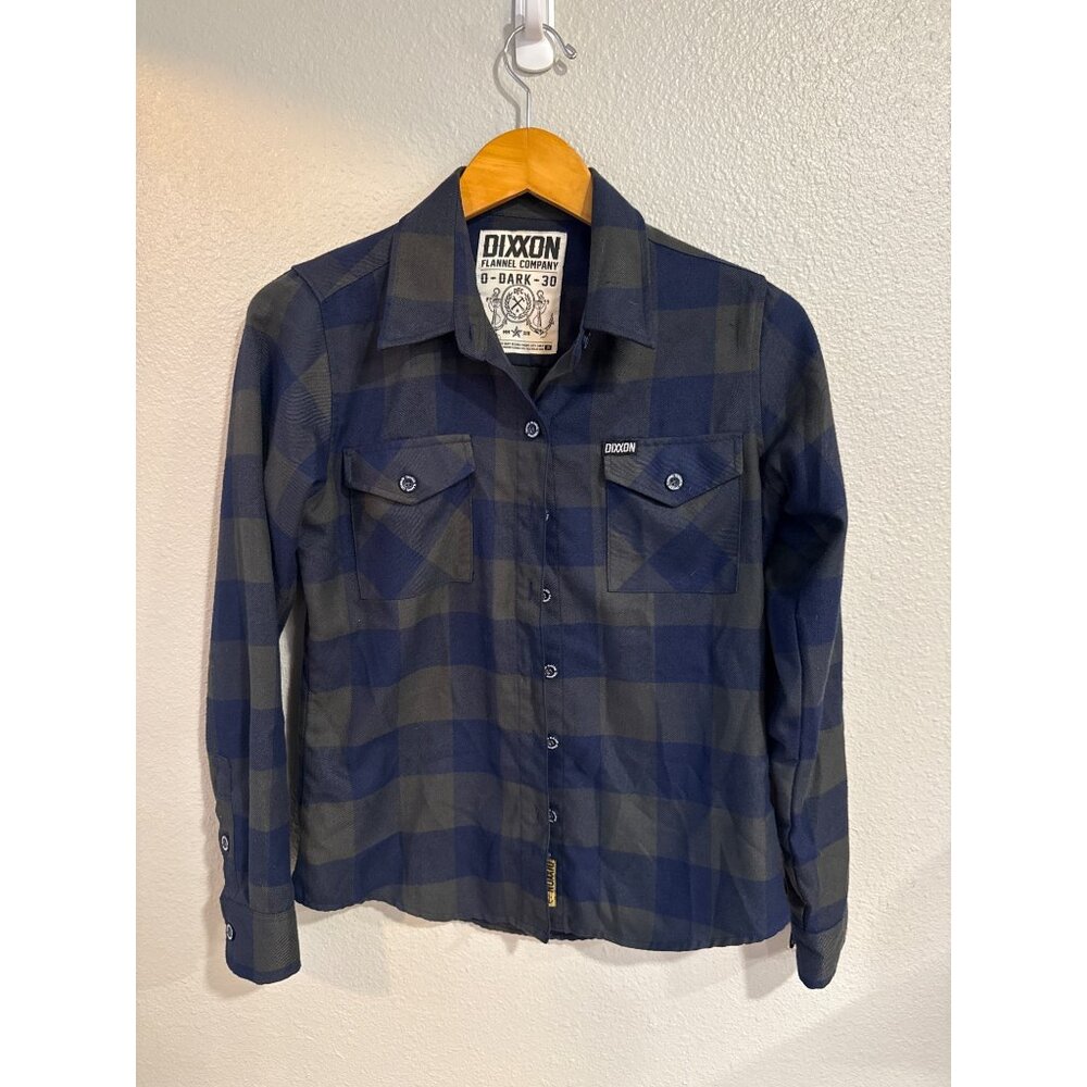 Dixxon Flannel‎ Company D-Dark-30 Button Up Women Small Navy Charcoal Plaid